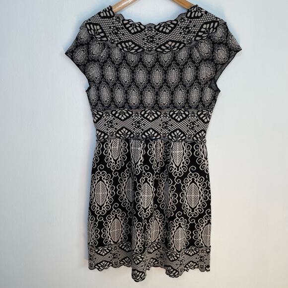Knitted & Knotted Patterned Dress M Womens Scallop V Neck Cap Sleeve Mini Wool - Picture 3 of 6